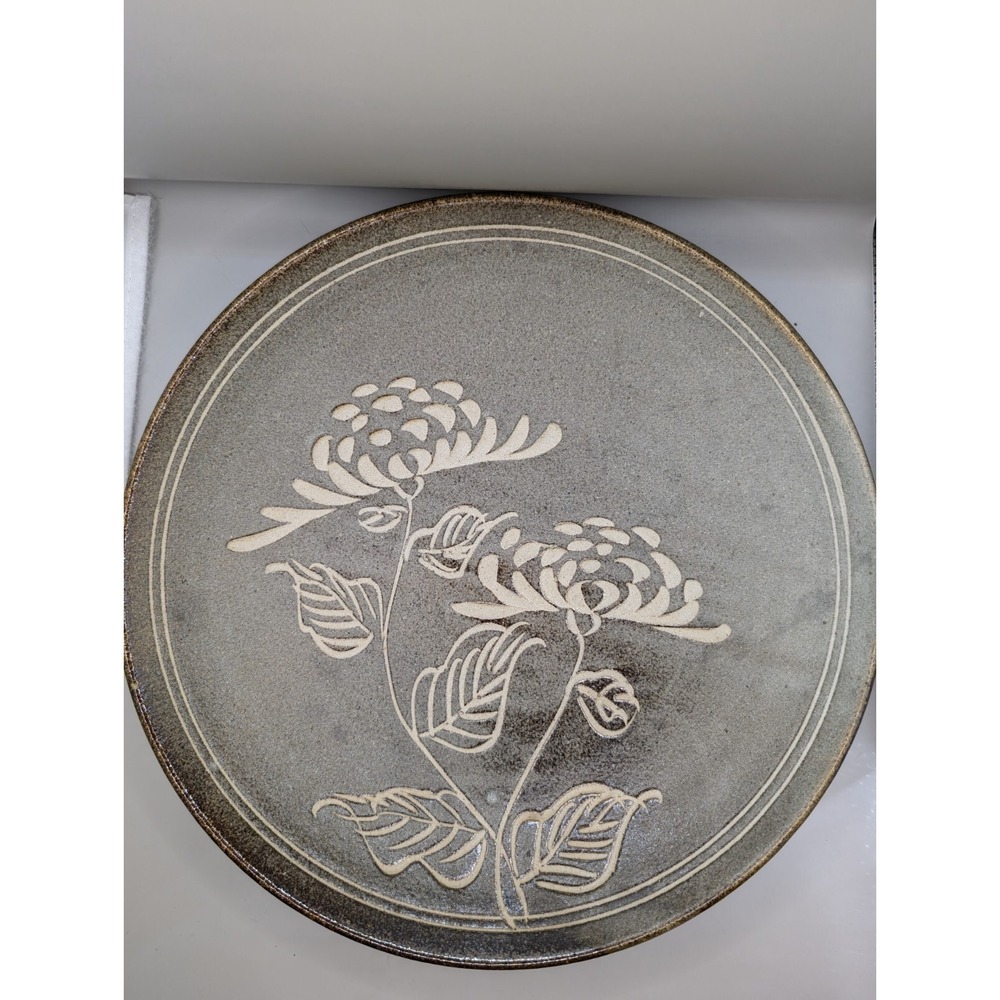 Art Studio Pottery Stoneware Large Round Deep Platter with Flower Mission Style